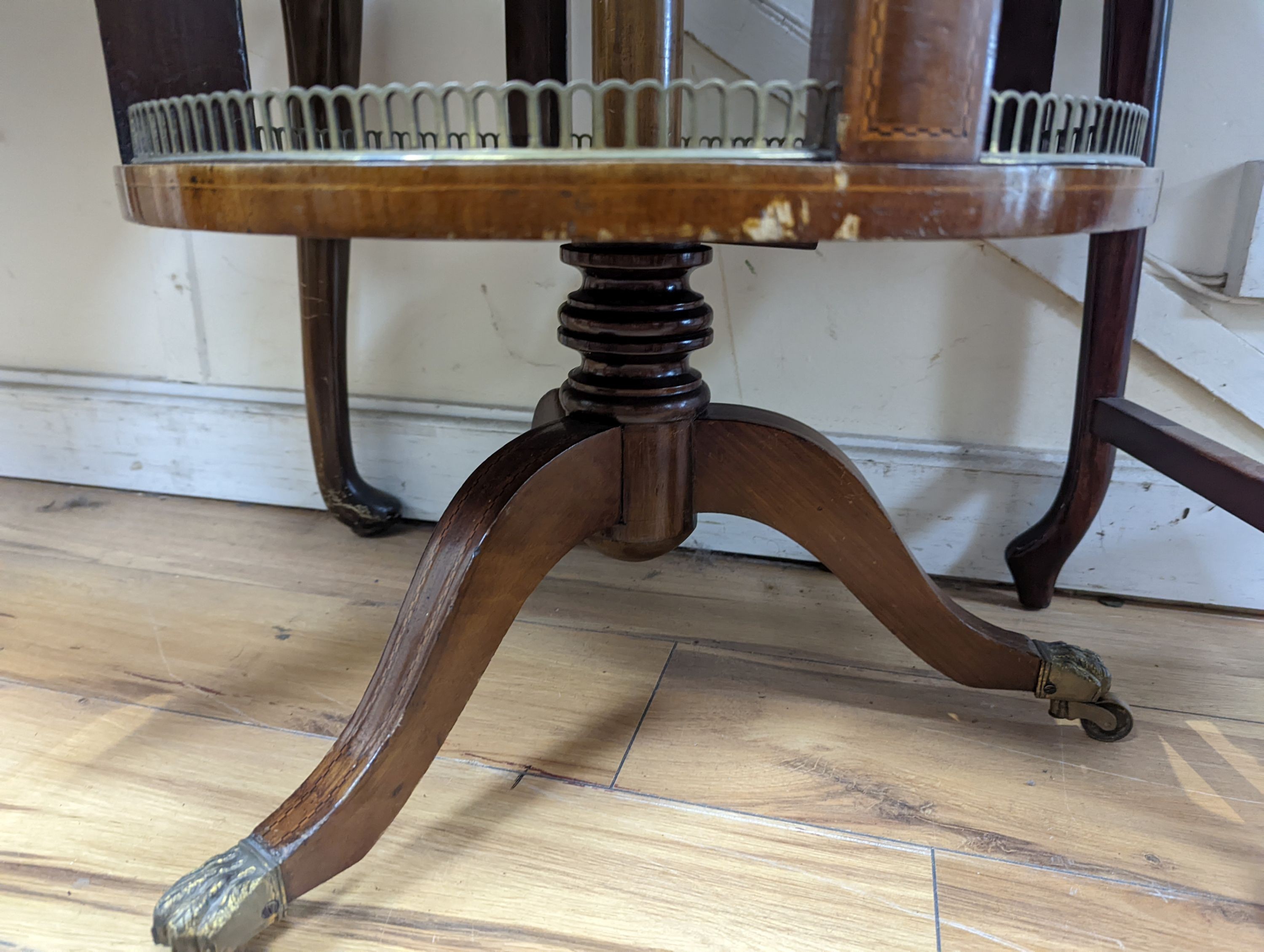 A Regency style circular mahogany revolving galleried bookcase, diameter 45cm, height 65cm